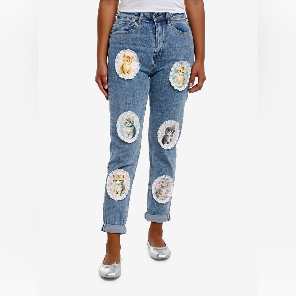 Hot Topic Cat Portrait Bow Mom Jeans Size 9